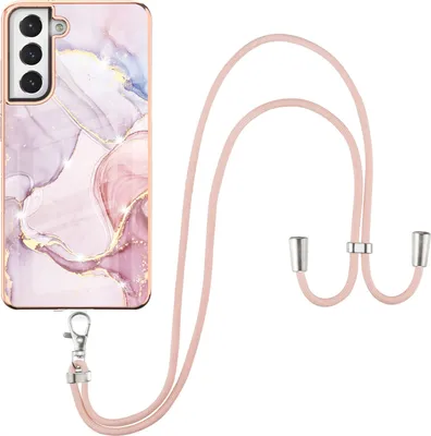 Image de Etui avec sangle pour Samsung Galaxy S21 FE 5G, soft TPU bumper, étui de protection, avec sangle ajustable Rose gold