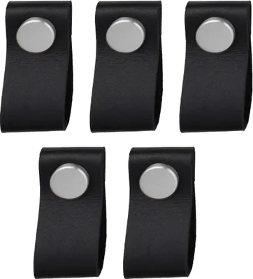 Immagine prodotto di Natural Goods Berlin Maniglia per mobili SCHLUPPE, pomolo per mobili, maniglia per armadi, pomolo per cassetti e porte, nero, aspetto acciaio inox, 5 pezzi