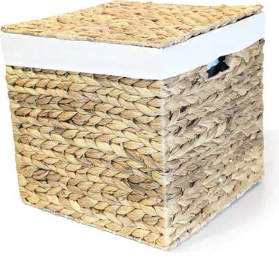 Produktbild von Wasserhyazinthe Korb ideal für Kallax, Truhe M, quadratisch, BSCI Wäschebehälter, edel verarbeitet, Handarbeit, nachhaltig, Aufbewahrungsbox mit Deckel, Aufbewahrungstruhe