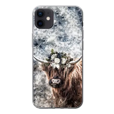 Produktbild von MuchoWow® Handyhülle Schutzhülle Hülle für iPhone 12 mini Schottischer Highlander - Rauch - Blumen Silikon Softcase Handy Hülle - Bild