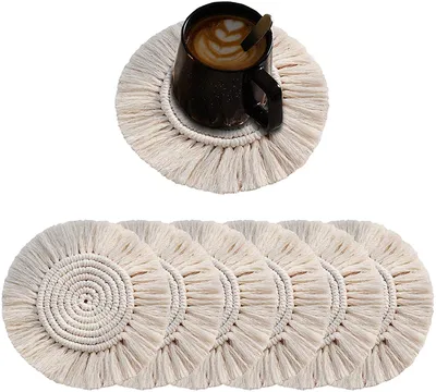 Produktbild von Untersetzer 6Pcs, Böhmische Untersetzer Rund Getränkeuntersetzer, Makramee Glasuntersetzer Glascoaster für Trinkgläser, Tassen, Tisch, Bar, Glas