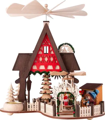 Produktbild von 1-stöckige Hauspyramide Fachwerkhaus-Weihnachtsmarkt (30cm) von RATAGS Holzdesign
