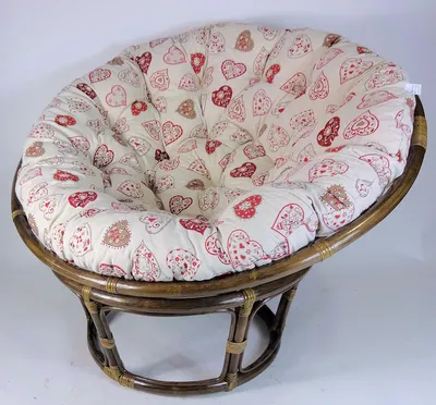 Produktbild von Rattan Papasansessel,Papasan Durchmesser 110 cm, Fb. Darkbrown, Polster Mirha Leinen Herz