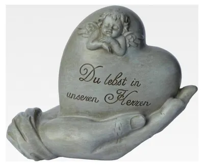 Produktbild von Grabschmuck Herz in Hand mit Engel und Spruch für Grabstein