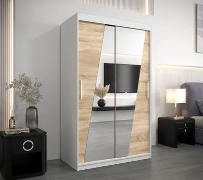 Obrázek produktu pro Šatní skříň se zrcadly KAMILA - šířka 120 cm, bílá / dub sonoma