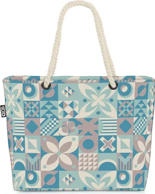 Produktbild von VOID Retro Kachel Blumen Design Strandtasche Shopper 58x38x16cm 23L XXL Einkaufstasche Tasche Reisetasche Beach Bag