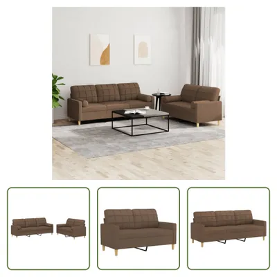 Produktbild von The Living Store 2-tlg. Sofagarnitur mit Kissen Braun Stoff