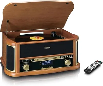 Produktbild von Lenco TCD-2571WD - Plattenspieler mit Lautsprecher & Bluetooth | TCD-2571 - Schallplattenspieler - Vinyl Player - 3 Gang (33/45/78 RPM) - CD-Spieler