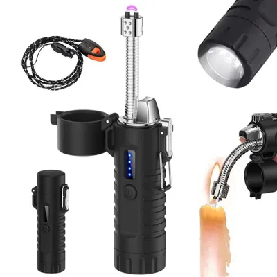 Produktbild von Winddicht Lichtbogen Feuerzeug USB Aufladbar Elektrisch mit LED Taschenlampe