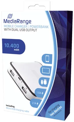 Zdjęcie produktu dla MediaRange MR744, 10400 mAh, Litowo-jonowa (Li-Ion), Szary, Biały