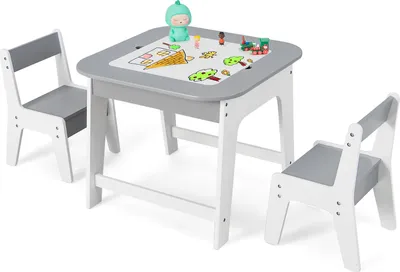 Produktbild von DREAMADE Kindertisch mit 2 Stühlen, Aktivitäts-Tisch-Set, Kinder Zeichentisch mit doppelseitiger Tischplatte & verstecktem Stauraum, für Kinder 3-6 Jahren