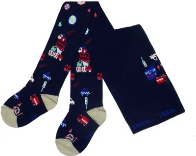 Productafbeelding van Katoenen leggings voor jongens, verkeersbordprint, marineblauw, maat 74