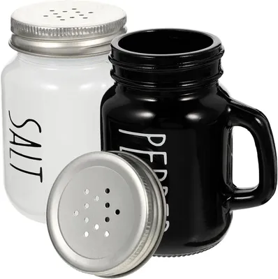 Produktbild von 2 Gewürzgläser aus Glas und Edelstahl mit Löffel, Salz- und Pfefferstreuer für Küche und Restaurant