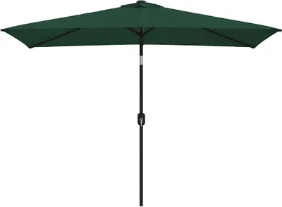 A rectangular green patio umbrella is shown against a white background.