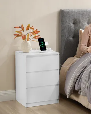 Obrázok produktu pre Nočný stolík - Príkonový stolík - s zásuvkou a USB portom - Komoda s 3 zásuvkami - Stolík s nabíjacou stanicou