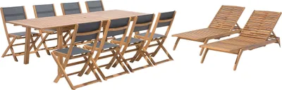 Produktbild von BELIANI Gartenmöbel Set Hellbraun Dunkelgrau Akazienholz Textilbespannung 8-Sitzer Terrasse Outdoor Retro Landhaus