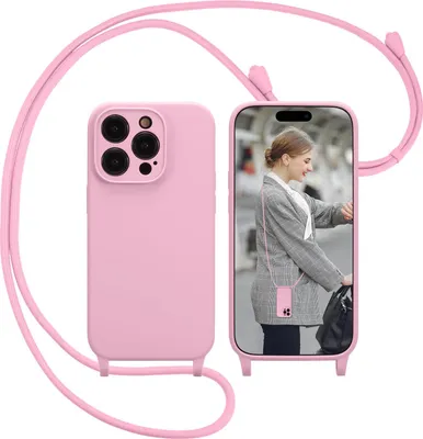 Produktbild von Handyhülle zum umhängen für iPhone 15 Pro Max Hülle mit Band Case Handykette Kameraschutz, Rosa