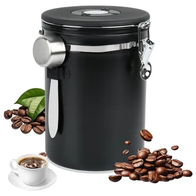 Productafbeelding van Koffiedose - Luchtdicht sluitbaar - Voor het n van koffiebonen - 1,8 liter, roestvrij staal, met koffielepel