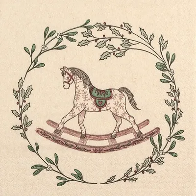 Produktbild von 20 Servietten aus Recycling-Papier Rocking Horse eco - Schaukelpferd im Kranz 33x33cm