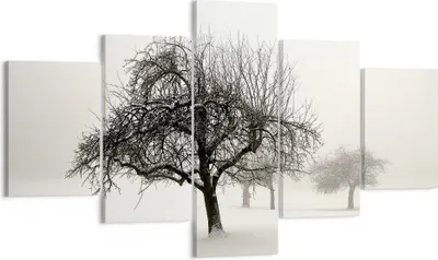 Produktbild von Bild auf Leinwand - Leinwandbild - 5 Teile - Bäume Schnee Nebel - 125x70cm - Wand Bild - Wanddeko - Wandbilder - Leinwanddruck - Bilder - Wanddekoration - Leinwand bilder - Wandbild - EA125x70-4136