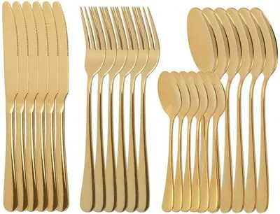 Produktbild von Ibenzoa® 24‑teiliges Besteckset in Gold aus Edelstahl – Service für 6 Personen mit 6 Messern, 6 Gabeln, 6 Esslöffeln & 6 Teelöffeln