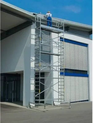 Produktbild von Günzburger Steigtechnik Rollgerüst 0,75 x 2,45 m mit Fahrbalken Plattformhöhe 8,45 m - 155845