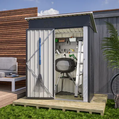 Produktbild von Metall Geräteschuppen Gerätehaus XL mit Pultdach Schuppen 1m² Anthrazit Metall-Geräteschuppen Lagerschuppen im Freien mit Handschuhe