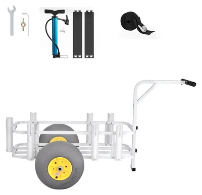 Produktbild von SucceBuy Faltbarer Angelwagen, 90,7 kg Tragkraft, Bollerwagen mit PolyurethanReifen, Transportwagen aus Kohlenstoffstahl mit 7 Rutenhaltern, Vielseitige Transportkarre für Angeln, Camping, Strand und Outdoor