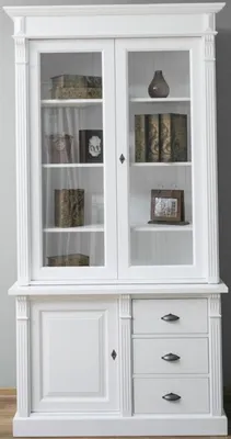 Produktbild von Casa Padrino Landhausstil Massivholz Schrank mit 3 Türen und 3 Schubladen Weiß 120 x 51 x H. 228 cm - Wohnzimmerschrank - Landhausstil Möbel