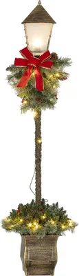 Produktbild von 150 cm Weihnachtslaterne Weihnachtsbeleuchtung mit LED-Lichterkette Tannenzapfen Beeren Schleife für Weihnachtsfest Metall Grün