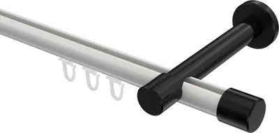 Produktbild von Interdeco Innenlaufstange / Gardinenstange mit Innenlauf Weiß / Schwarz, Typ Prestige Santo (Kappe), 20 mm Ø 1-läufig, 180 cm