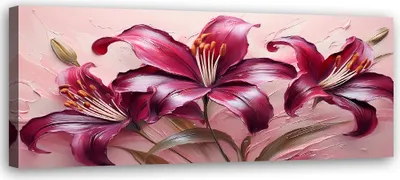 Produktbild von Leinwandbild Lilien Rot Pastellblumen 150x50 Feeby Rosa bild für die wand bereit zum aufhängen
