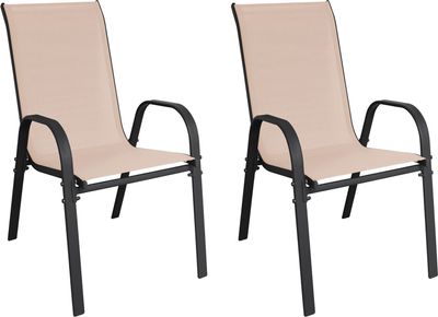 2 Stück Outdoorstuhl Gartenstuhl Stapelstuhl Metall Textilen Beige