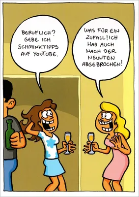 Produktbild von Cartoon-Postkarte Ralph Ruthe "Beruflich? Gebe ich Schminktipps auf YouTube."