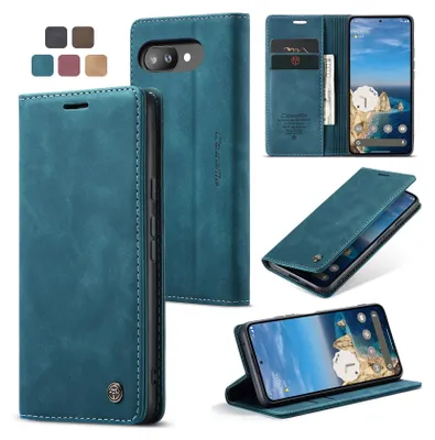 Produktbild von Caseme Handyhülle Leder Hülle Klapphülle Tasche Etui für Google Pixel 9a Dunkles Zyanblau