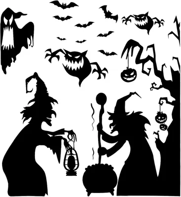Productafbeelding van 3Pcs Halloween Witch Window Stickers, Large Realistic Dark Witch Bats Ghost Silhouettes Scary Window Stickers for Glass Windows Home Office School