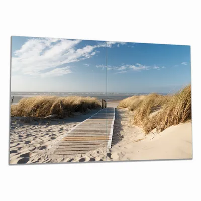 Produktbild von Wallario Herdabdeckplatte aus Glas, Größe 80 x 52 cm 2-teilig, Motiv Auf dem Holzweg zum Strand