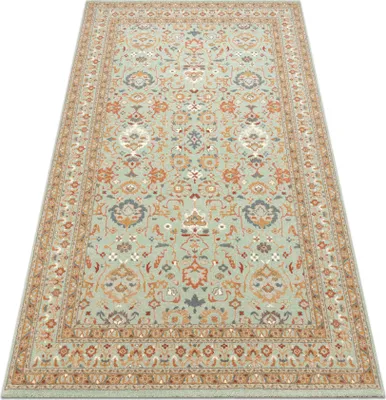 Image de Tapis en laine SOHO 477.26.LA400 OSTA - Ornement, cadre, naturel vert / beige vert 80x160 cm