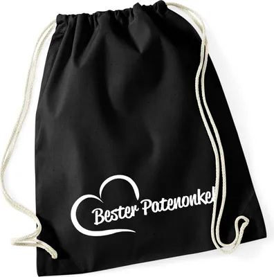 Produktbild von Huuraa Turnbeutel Bester Patenonkel Herz 12 Liter Black Baumwolle Rucksack Geschenkidee