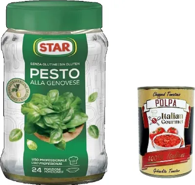 Produktbild von 3x Star Pesto alla genovese, Pesto alla Genovese mit Basilikum professional Sauce Soße 930g + Italian Gourmet polpa 400g