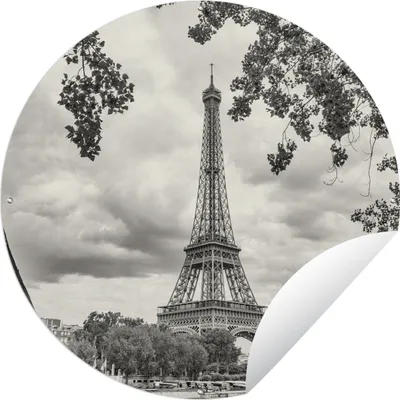 Produktbild von MuchoWow® Gartenposter Outdoor-Poster Rund Eiffelturm durch die Bäume Ø 150 cm Gartendeko Rundes Poster draußen