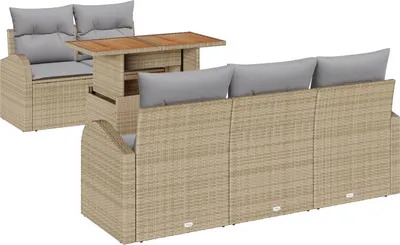 Produktbild von Möbel 6-teiliges Garten Sofa Set mit Kissen Beige Poly Rattan, 2-Sitzer Garten Sofa mit Stauraum & Kissen Beige Poly Rattan - Gartensofas 3358261