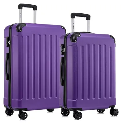 Produktbild von Kofferset mit Trolley und Handgepäck, Hartschalenkoffer mit 4 Rollen 360°, Zahlenschloss und Gummigriff (2-teilig, L&XL, Lila)