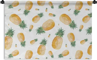 Produktbild von MuchoWow® Wandteppich Wandbehang Ananas - Obst - Weiß 90x60 cm Tapisserie Dekoration Wandtuch - Wandskulpturen - Bildteppich