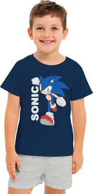 Produktbild von Sonic the Hedgehog Schlafanzug für Jungen - Kinder Pyjama Set Kurzarm Oberteil mit Hose Grau/Blau 134-140