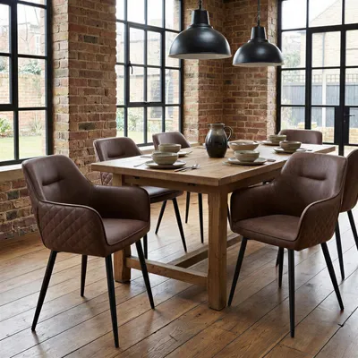 Produktbild von Esszimmerstühle LISBON 2er Set, Dunkelbraun - Polsterstühle mit Armlehnen und dekorativer Steppung, Küchenstühle mit robusten Metallbeinen, Stühle im Industrial- und Vintage-Design