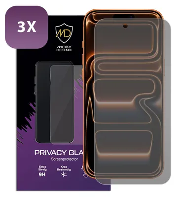 Productafbeelding van 3-Pack MobyDefend Screenprotectors - Geschikt voor iPhone 17 Pro Max - Matte Privacy Glass Screensavers