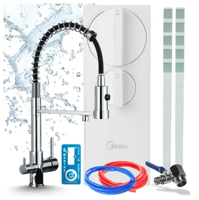 Produktbild von Kuchenarmatur Mit Wasserfiltersystem Ari Solid Spring, Ro5 Umkehrosmose 400 Gpd, Tanklos, Messing, Keramikkartusche, Schwenkbarer Auslauf, Chrom