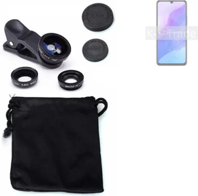 Produktbild von K-S-Trade Smartphone Kamera Linsen Set Kompatibel mit Huawei Honor 30 Lite 3in1 Clip-On Kamera Adapter Macro Weitwinkel FishEye Fischauge Objektiv