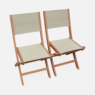 Produktbild von sweeek - 2er Set Gartenstühle Klappstühle, Holz und Textilene - Taupe-Grau